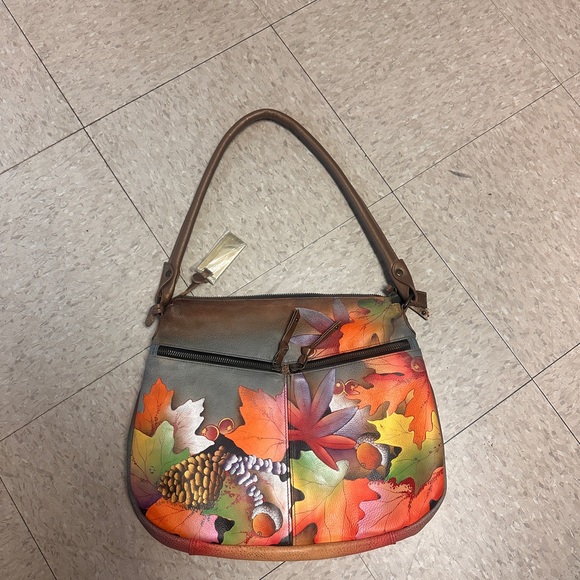 Anuschka Brand Colorful Leather Hand Painted Autumn Leaves Women's Purse Unique - Picture 1 of 16